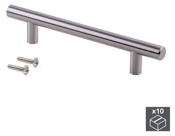 Maniglie per Mobile 12 mm Interasse 192 mm Acciaio Nichel Satinato 10 Pezzi Emuca
