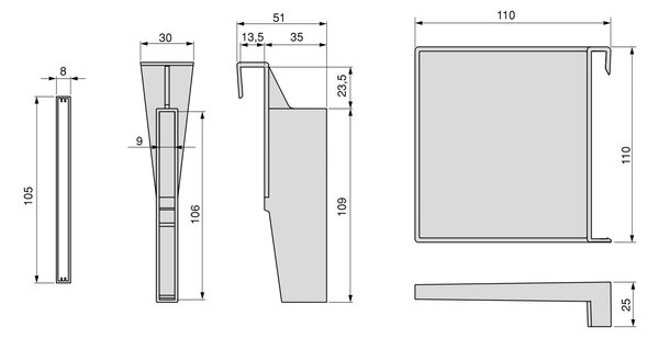 Set di Divisori Casseti Vertex-Concept L600 Grigio Antracite Alluminio e Tecnoplastica Emuca