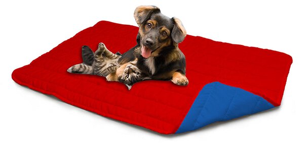 Tappetino imbottito per Cani Gatti Doubleface rosso/royal