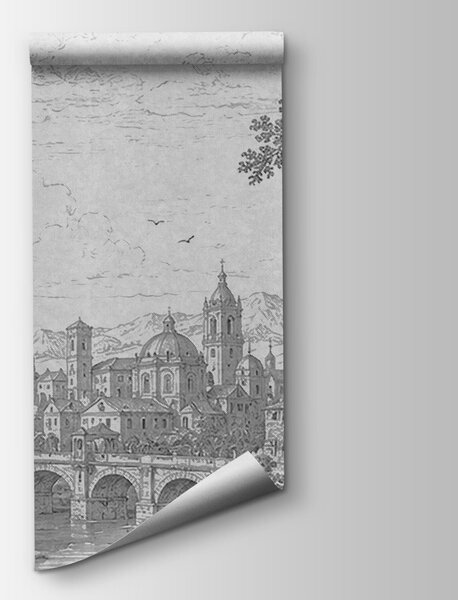 Carta da parati Disegno di una città con un ponte e un fiume, Carta da parati Natura, Carta da parati popolare, t00972v1 - Tapeko.it