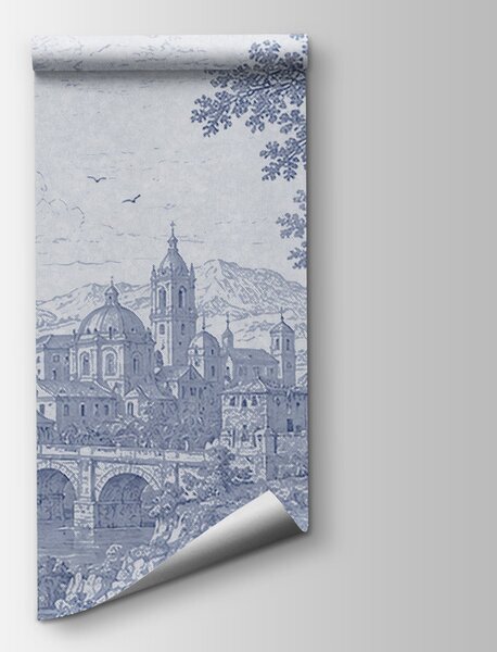 Carta da parati Disegno di una città e di un fiume, Carta da parati Natura, Carta da parati popolare, t00972 - Tapeko.it