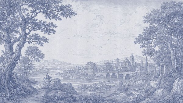 Carta da parati Disegno di una città e di un fiume, Carta da parati Natura, Carta da parati popolare, t00972 - Tapeko.it