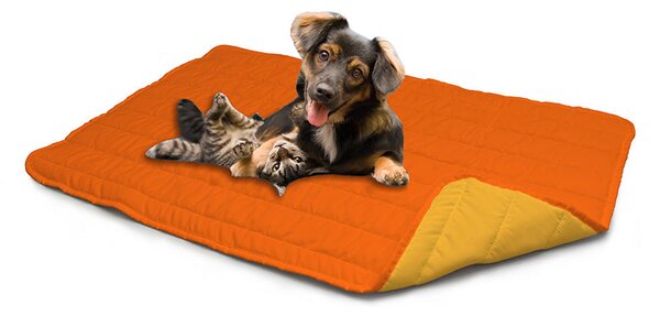 Tappetino imbottito per Cani Gatti Doubleface arancio/giallo