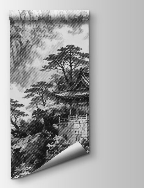Carta da parati Dipinto raffigurante un edificio su una montagna, Carta da parati Natura giardini giapponesi, Carta da parati popolare, t00973 - Tapeko.it
