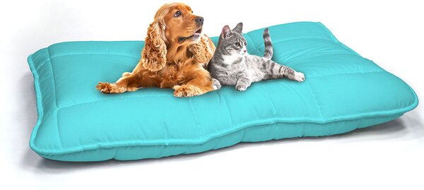 Maxi Cuscino Imbottito e Trapuntato per Cani Gatti in Microfibra Verde Acqua