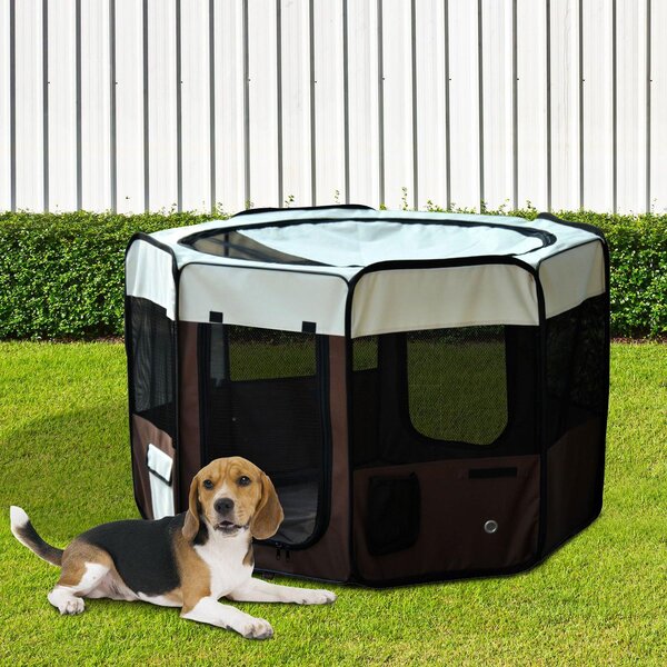 Box Recinto per Cani Pieghevole in Oxford Marrone-crema Ø116x71 cm