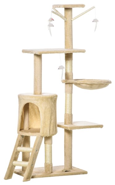 Albero Tiragraffi con Cuccia per Gatti in Legno Sisal Naturale Beige 40x30x131 cm