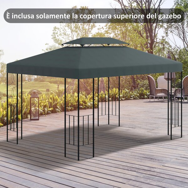 Outsunny Copertura per Gazebo 4x3 m a 2 Livelli in Poliestere con Cinghie e 10 Fori di Drenaggio, Grigio Antracite