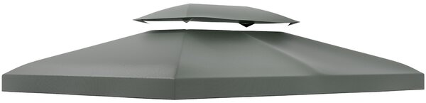 Outsunny Copertura per Gazebo 4x3 m a 2 Livelli in Poliestere con Cinghie e 10 Fori di Drenaggio, Grigio Scuro