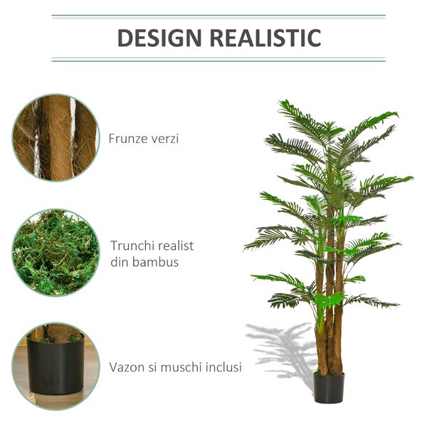 HOMCOM Palma Artificiale 185cm in Vaso con 42 Foglie, Pianta Finta Realistica per Interno ed Esterno|Aosom