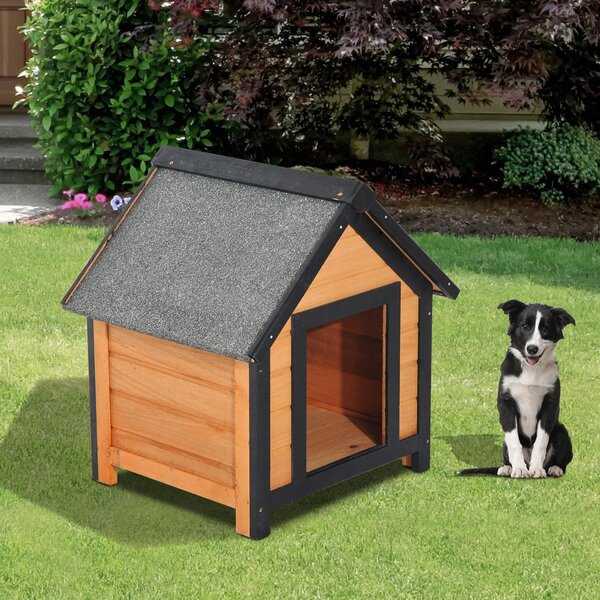 Cuccia per Cani da Esterno con Tetto Spiovente in Legno di Abete Impermeabile 56x60.5x66 cm