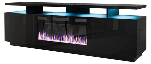Mobile TV in EVA con camino elettrico 180x40x52 cm nero/nero lucido