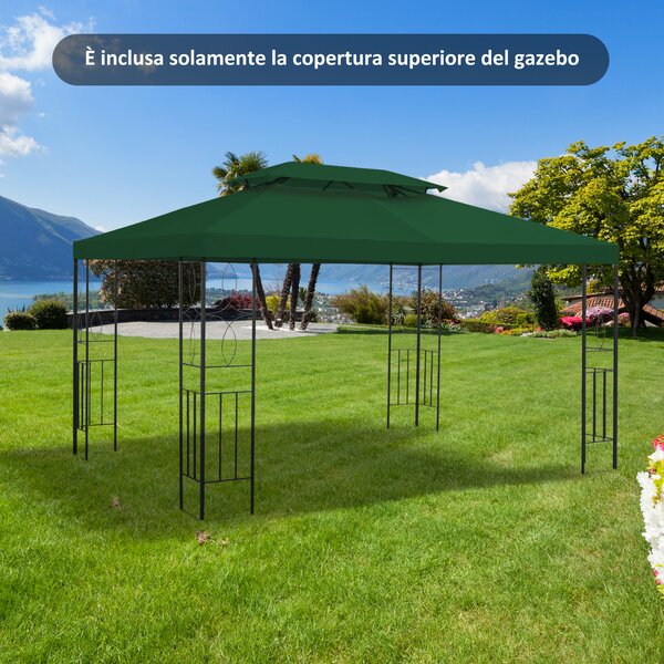 Outsunny Copertura per Gazebo 4x3 m a 2 Livelli in Poliestere con Cinghie e 10 Fori di Drenaggio, Verde