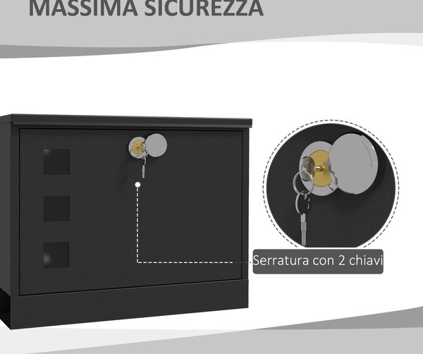 HOMCOM Cassetta Postale in Metallo con 2 Chiavi di Sicurezza, 3 Finestre e Foro di Drenaggio, 36.5x11.5x29 cm, Nera|Aosom