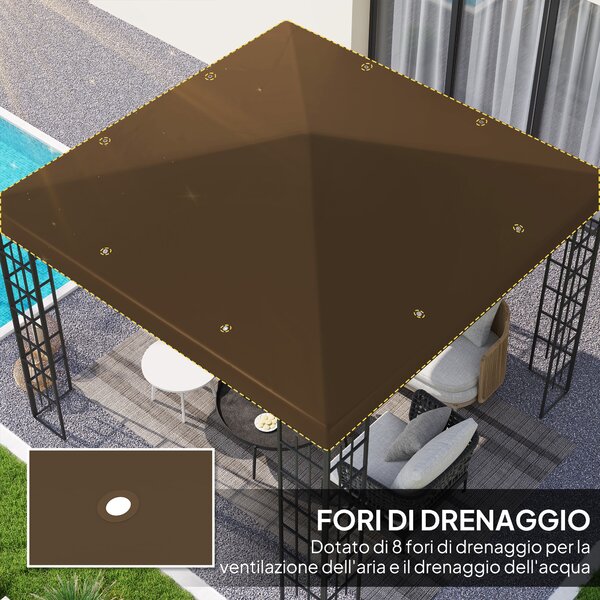 Outsunny Copertura per Gazebo da Giardino 3x3 m in Tessuto Oxford 600D con Fori di Drenaggio, Marrone