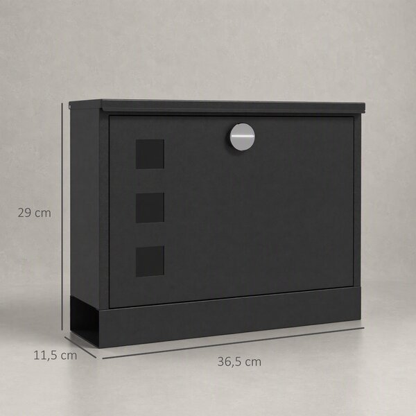 HOMCOM Cassetta Postale in Metallo con 2 Chiavi di Sicurezza, 3 Finestre e Foro di Drenaggio, 36.5x11.5x29 cm, Nera|Aosom