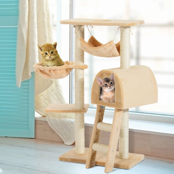 Albero Tiragraffi con Cuccia e Amaca Beige 55x30x100 cm