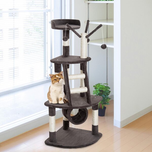 Albero Tiragraffi per Gatti a 3 Livelli con Piattaforme Scale Crema marrone 48x48x121 cm