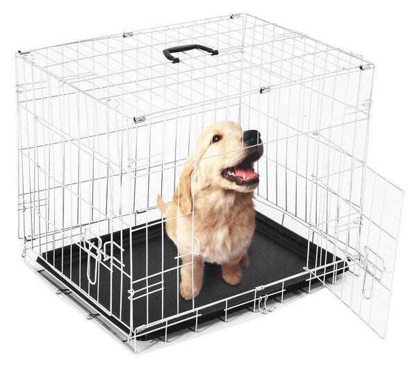 Gabbia per Cani Pieghevole in Metallo Doppia Apertura 91x61x67 cm
