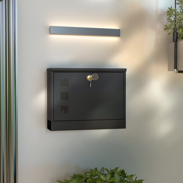 HOMCOM Cassetta Postale in Metallo con 2 Chiavi di Sicurezza, 3 Finestre e Foro di Drenaggio, 36.5x11.5x29 cm, Nera|Aosom