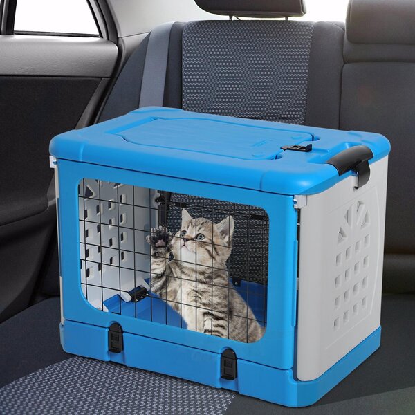 Gabbia Pieghevole per Animali Domestici in Plastica e Acciaio Blu 68x46x53 cm
