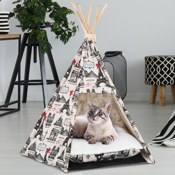 Tenda Cuccia per Animali Domestici con Cuscino Beige 67x65x78 cm