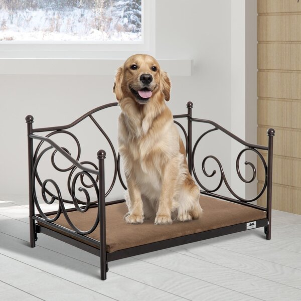 Lettino Cuccia per Cani e Gatti Struttura in Metallo con Cuscino Marrone 65x42x42 cm