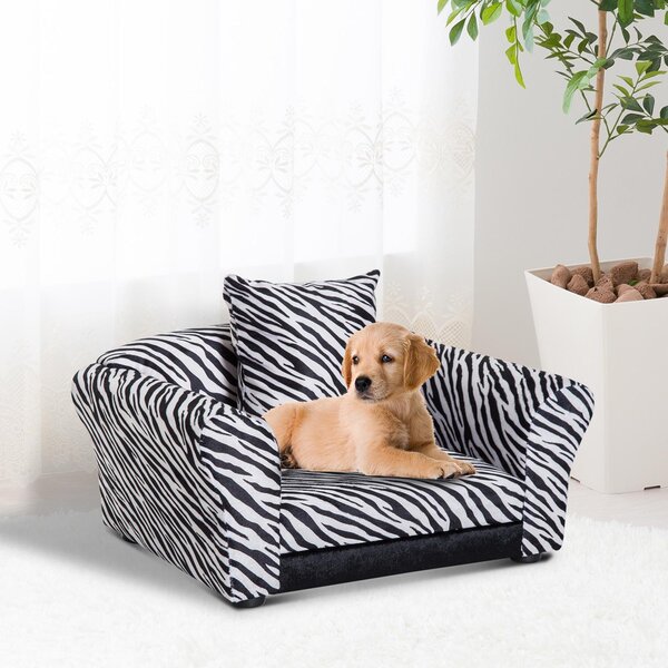 Cuccia Divano per Cani e Gatti con Cuscino Stampa Zebra 66x44x30 cm