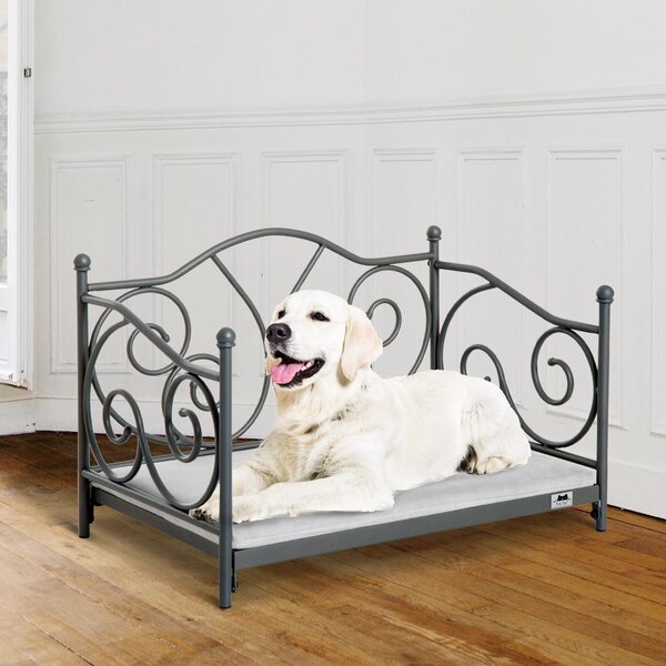 Lettino Cuccia per Cani e Gatti Struttura in Metallo con Cuscino Grigio 65x42x42 cm