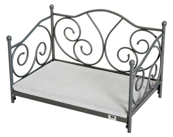Lettino Cuccia per Cani e Gatti Struttura in Metallo con Cuscino Grigio 65x42x42 cm