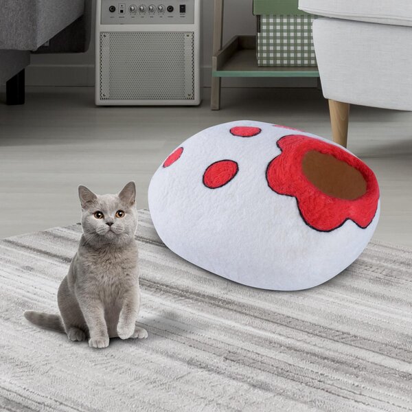 Cuccia per Gatti in Lana Bianco e Rosso Ø35x20 cm