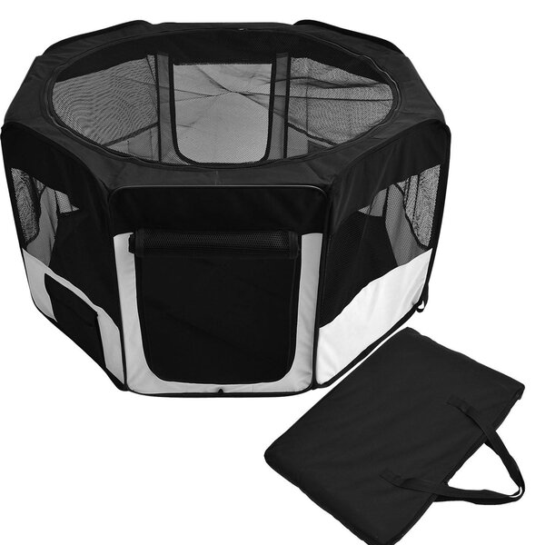 Box per Animali Domestici Pieghevole Nero e Crema 114x48x58 cm