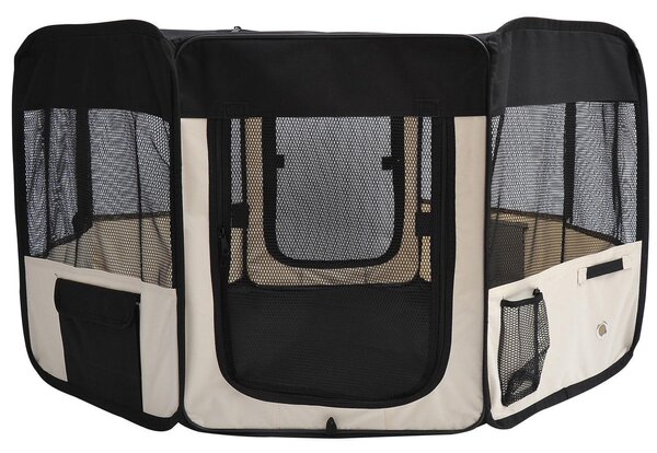 Box per Animali Domestici Pieghevole Nero e Crema 114x48x58 cm