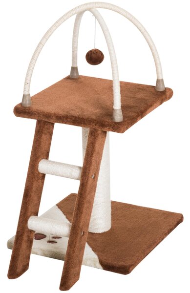 Albero Tiragraffi per Gatti con Scala e Palline in Legno Sisal Marrone e bianco 40x40x70 cm