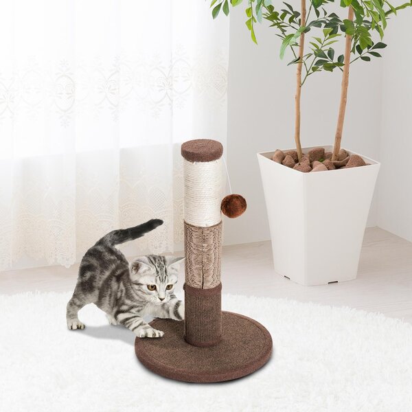 Tiragraffi a Colonna per Gatti con Pallina Marrone 30x30x46 cm