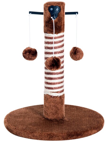 Colonna Tiragraffi per Gatti con 3 Palline in Legno e Sisal Naturale Marrone 34x34x42 cm