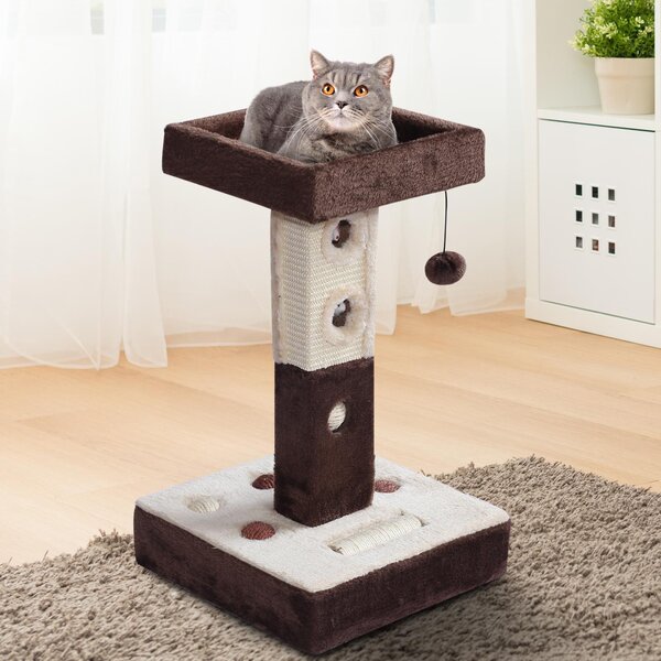 Struttura Tiragraffi per Gatti con Palline e Topolini Crema e Marrone 35x35x60.5 cm