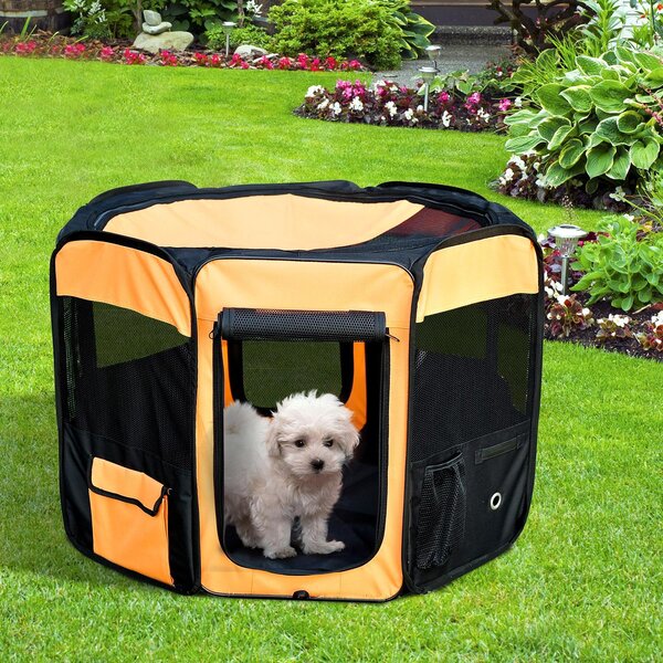 Box per Cani Gatti e Animali Domestici Pieghevole Arancione e Nero Ø91x58 cm