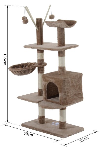 Albero Tiragraffi il Legno con Rivestimento Morbido Marrone chiaro 60x35x135 cm