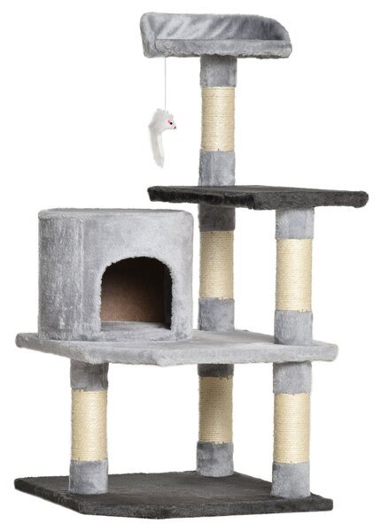 Albero Tiragraffi per Gatti di 3 livelli con Topolino Grigio 48x48x100 cm