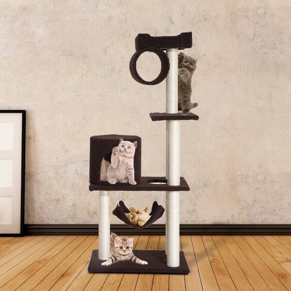 Albero Tiragraffi con Rivestimento in Pelle Marrone scuro 58x40x140 cm