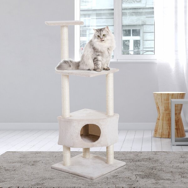 Albero Tiragraffi per Gatti 3 Livelli Crema 49x48x130 cm
