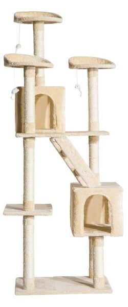 Albero Tiragraffi in Bambù con Morbido Peluche Beige 60x50x180 cm