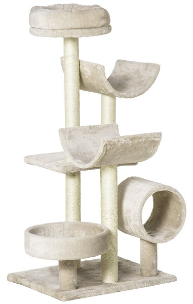 Albero Tiragraffi con Cucce e Tunnel multi-livello Beige 50x40x105 cm