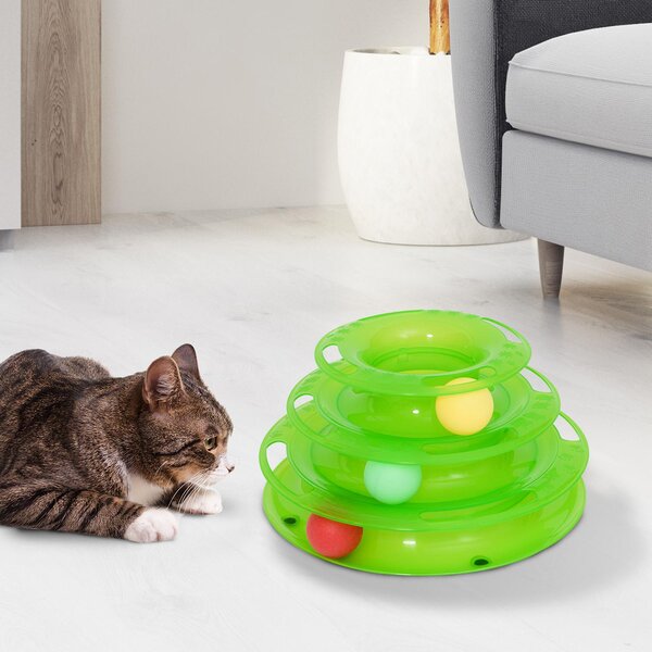 Torretta per Gatti a Tre Livelli con Palline Gioccatolo Verde