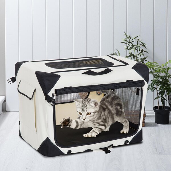 Trasportino per Cani e Gatti Pieghevole Crema nero 70x52x52 cm