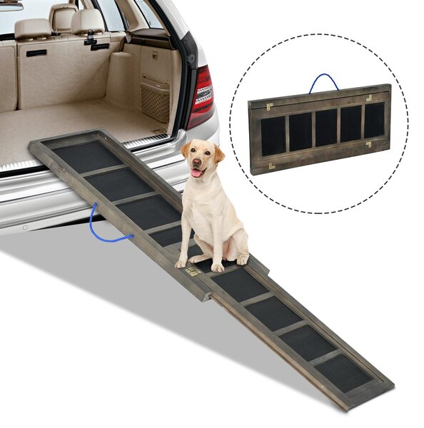 Rampa Pieghevole per Cani in Legno con Rivestimento Antiscivolo 165x43 cm