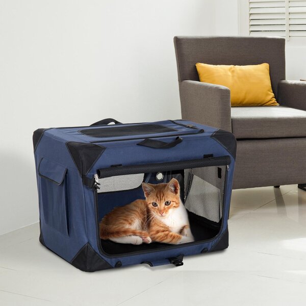 Trasportino per Cani e Gatti Pieghevole Blu nero 70x52x52 cm