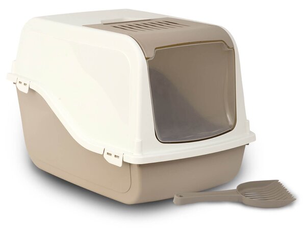 Toilette per Gatti Chiusa 57x39x38 cm con Filtro e Paletta in Polipropilene Romeo Beige