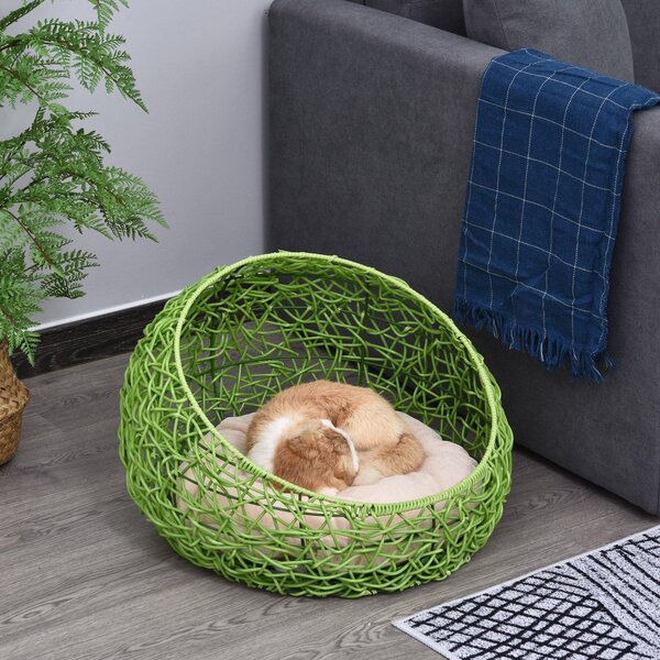 Cuccia in PVC Effetto Polyrattan per Gatti Ø56x35 con Cuscino cm MrMeow